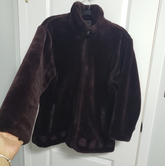 VINTAGE NORTHERN SUN Burgundy Faux Fur Floral Trim Coat - Picture 2 of 13
